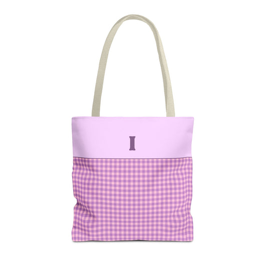 Personalized Initial Tote Bag, Cute Purple Gingham Tote Bag with Initial, Gift for Sister, Matching Wedding or Bachelorette Party Gift: I