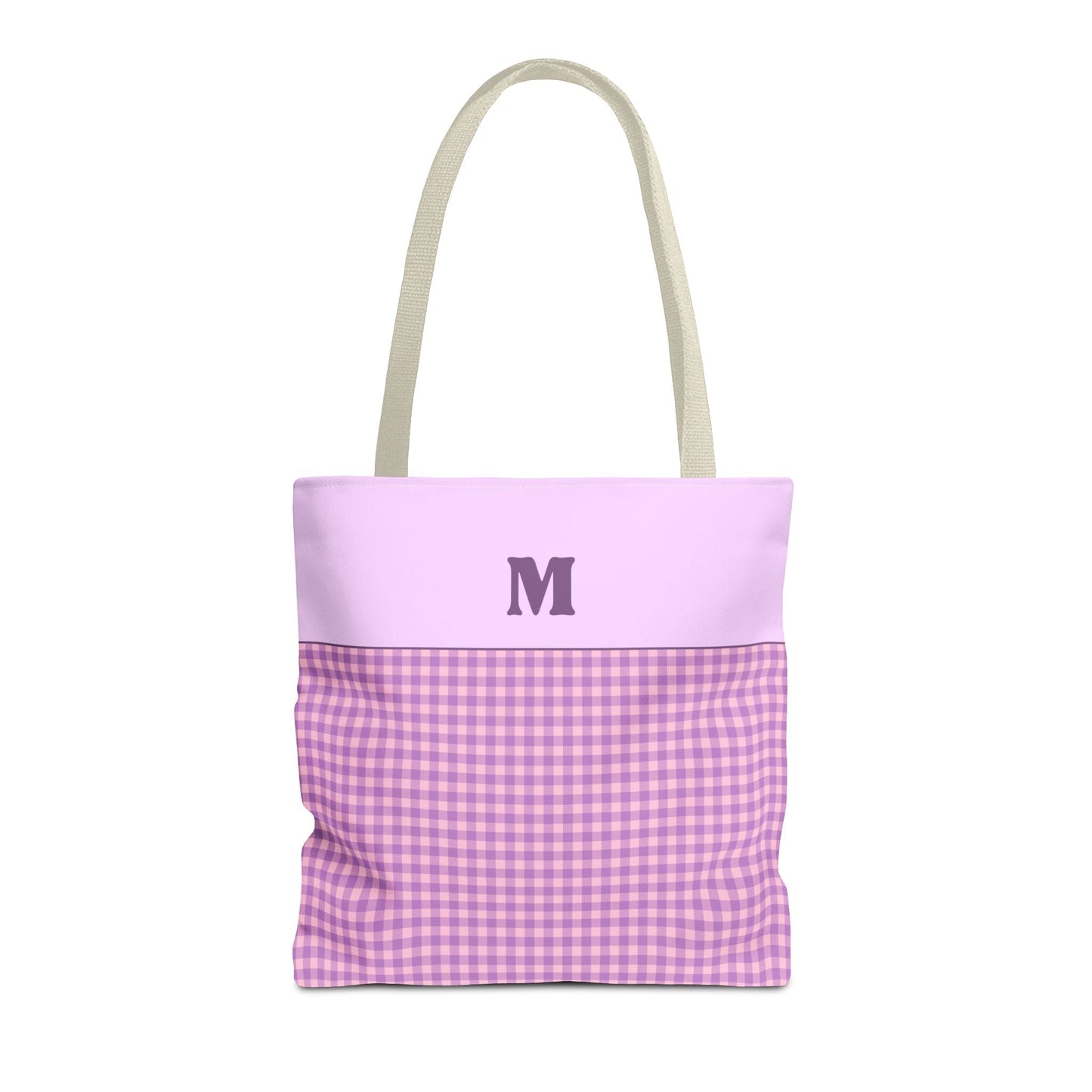 Personalized Initial Tote Bag, Cute Purple Gingham Tote Bag with Initial, Gift for Sister, Matching Wedding or Bachelorette Party Gift: M