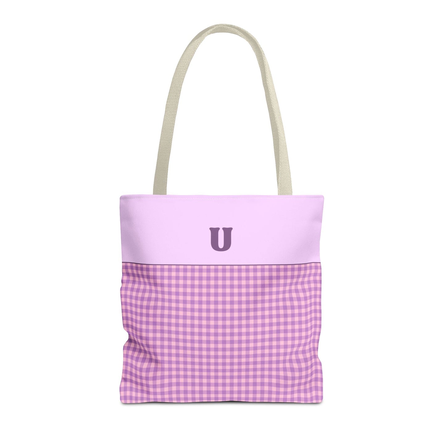 Personalized Initial Tote Bag, Cute Purple Gingham Tote Bag with Initial, Gift for Sister, Matching Wedding or Bachelorette Party Gift: U