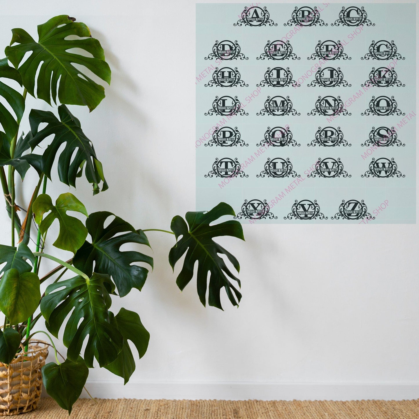 Personalized Vine and Circle Monogram Metal Sign