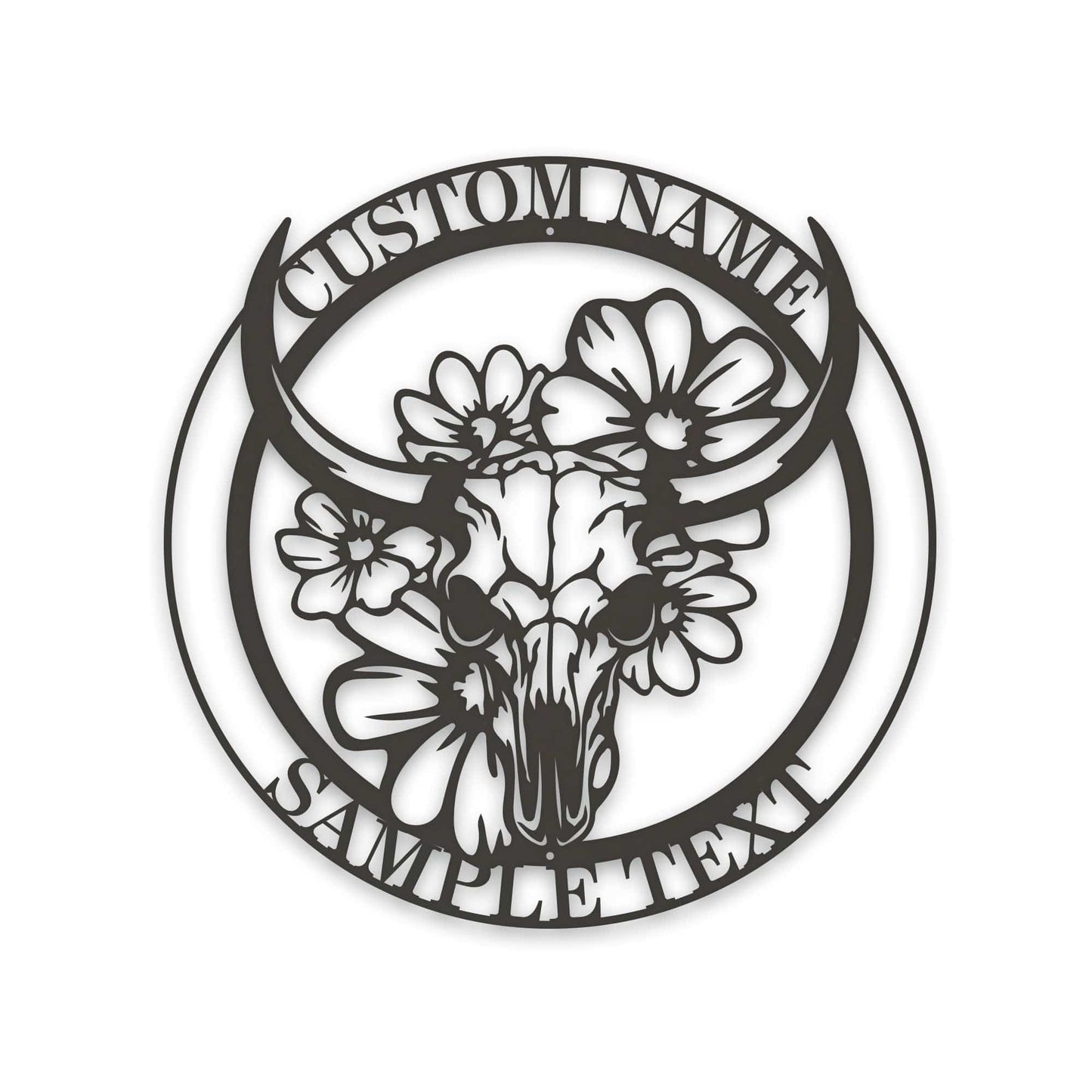 Ranch Life- Steer Skull with Flowers Custom Metal Sign