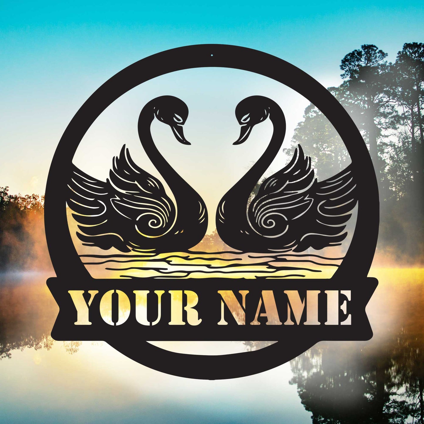 Twin Swans Metal Sign with Personalization