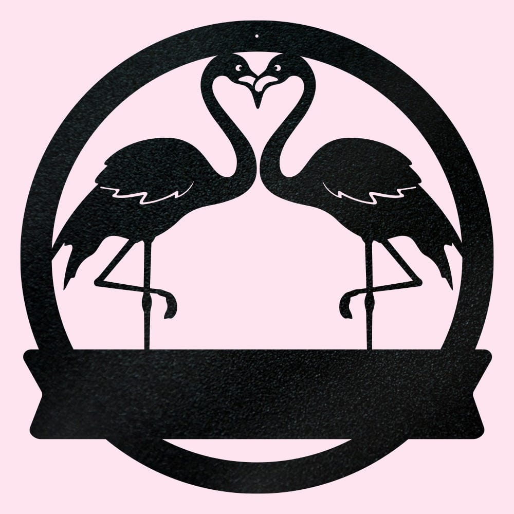 Two Flamingos Monogram Metal Sign