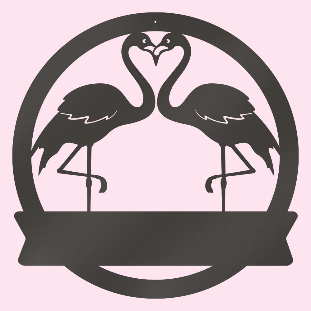 Two Flamingos Monogram Metal Sign