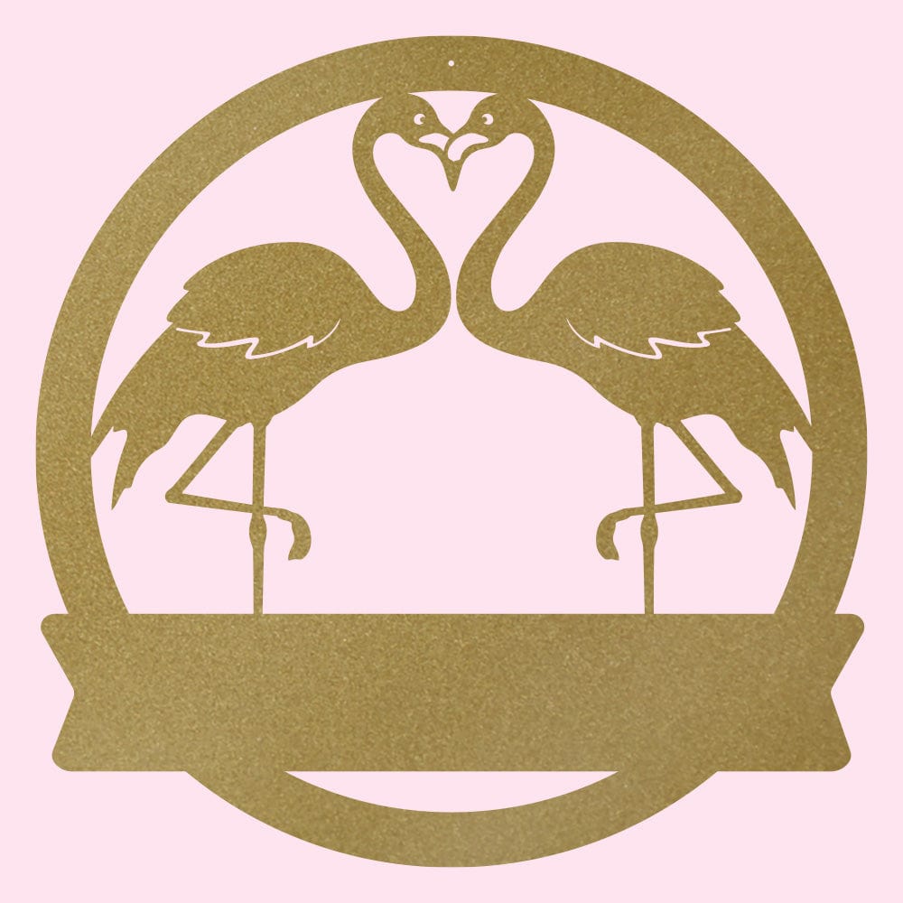 Two Flamingos Monogram Metal Sign