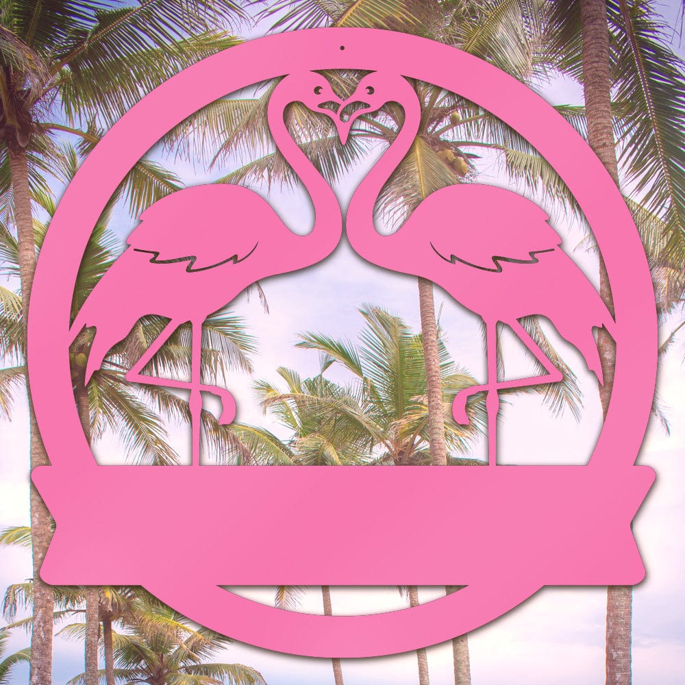 Two Flamingos Monogram Metal Sign