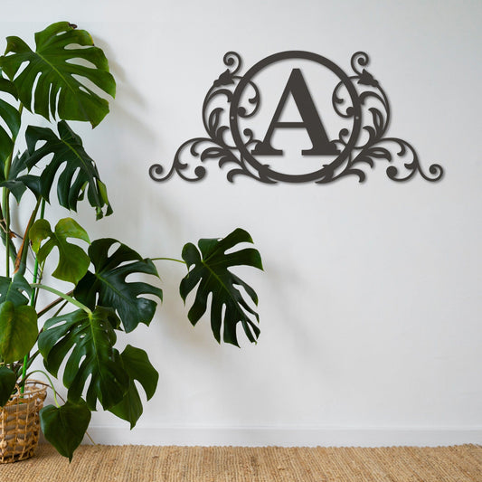 Vine and Circle Metal Monogram Sign