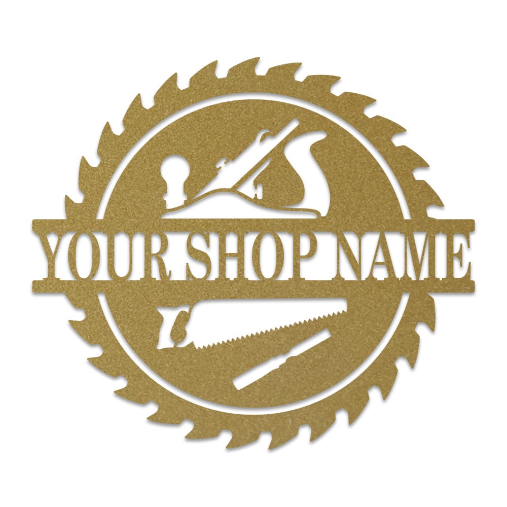 Wood Shop Sawblade Sign - Custom Metal Workshop Decor With Powder Coat Finish