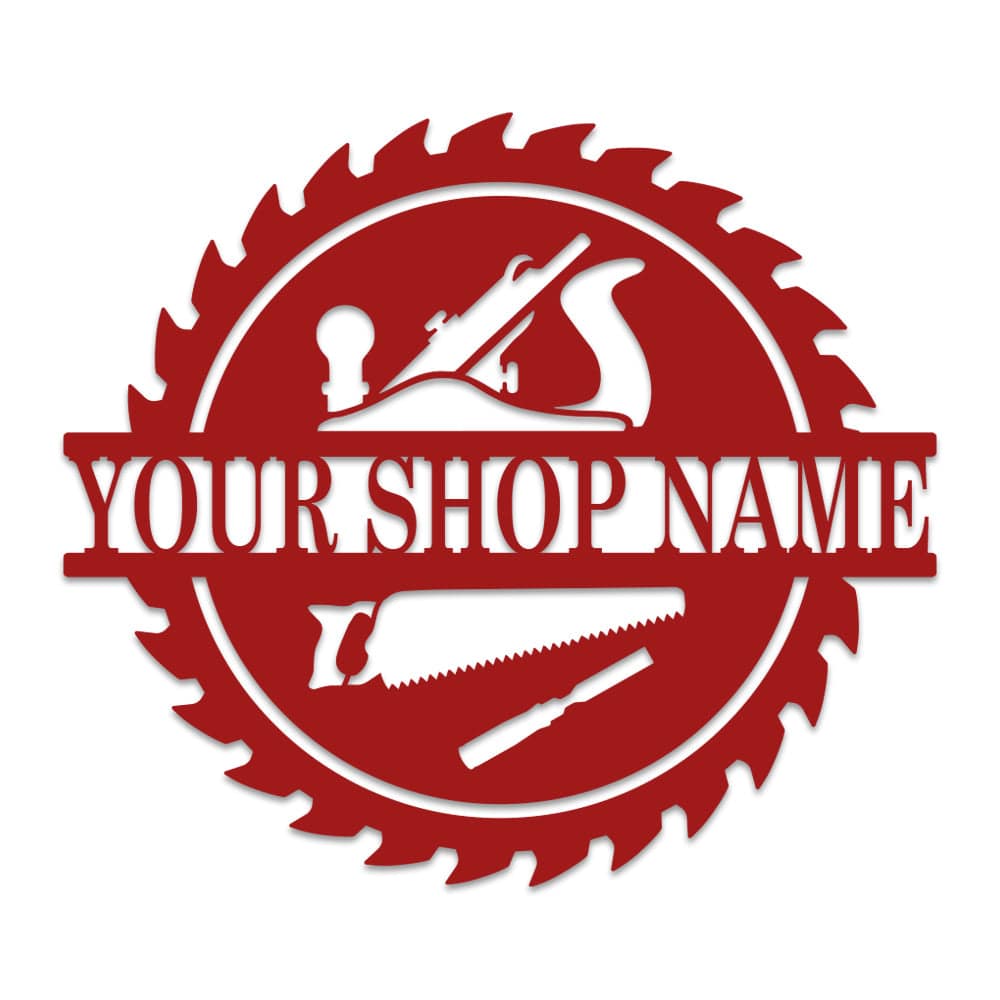 Wood Shop Sawblade Sign - Custom Metal Workshop Decor With Powder Coat Finish