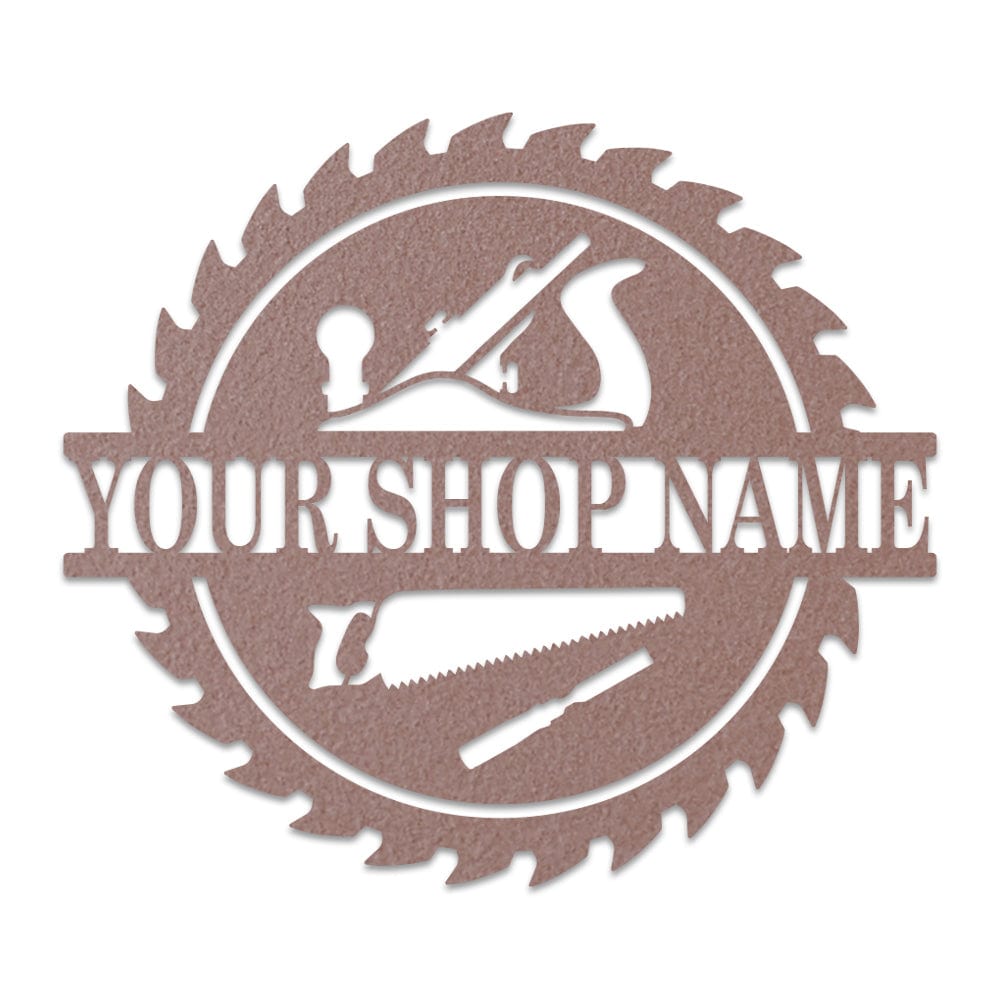 Wood Shop Sawblade Sign - Custom Metal Workshop Decor With Powder Coat Finish