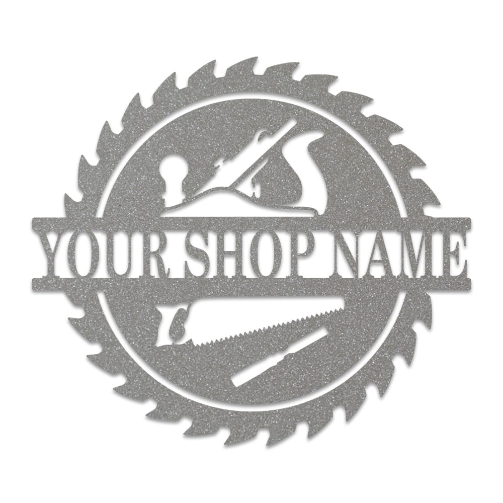 Wood Shop Sawblade Sign - Custom Metal Workshop Decor With Powder Coat Finish