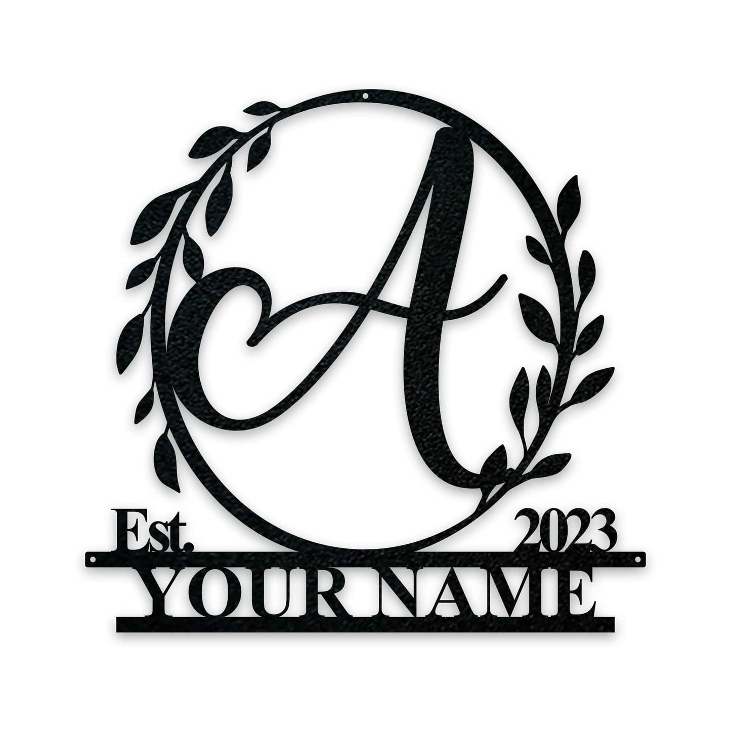 Wreath Monogram Name & Date Metal Sign