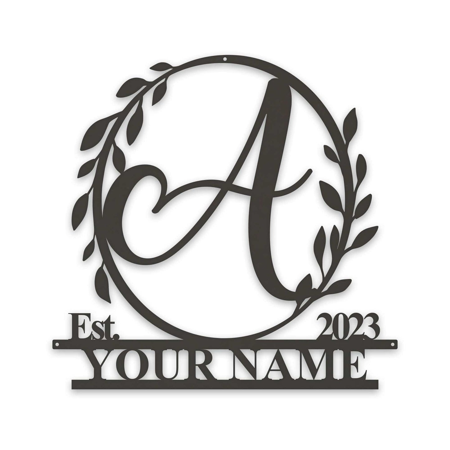 Wreath Monogram Name & Date Metal Sign