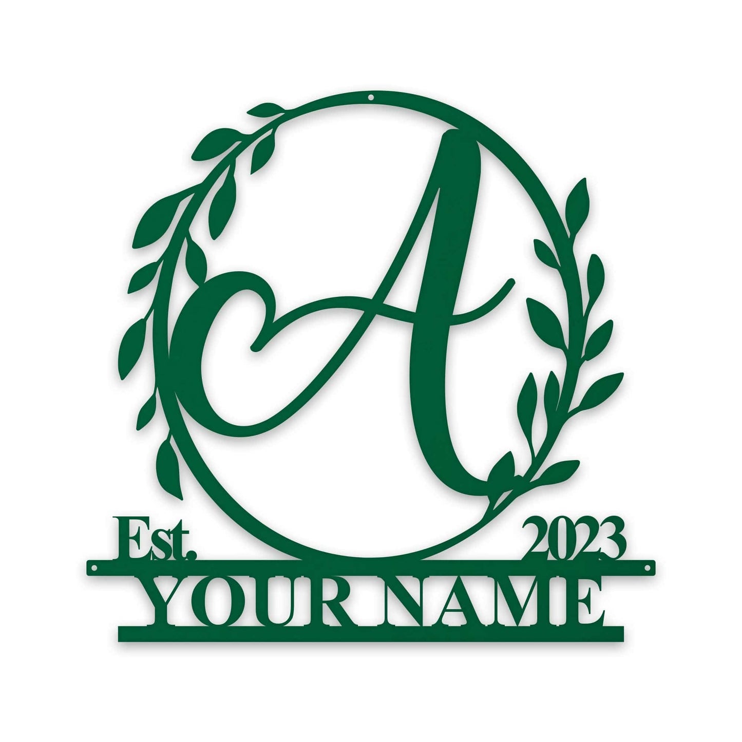 Wreath Monogram Name & Date Metal Sign