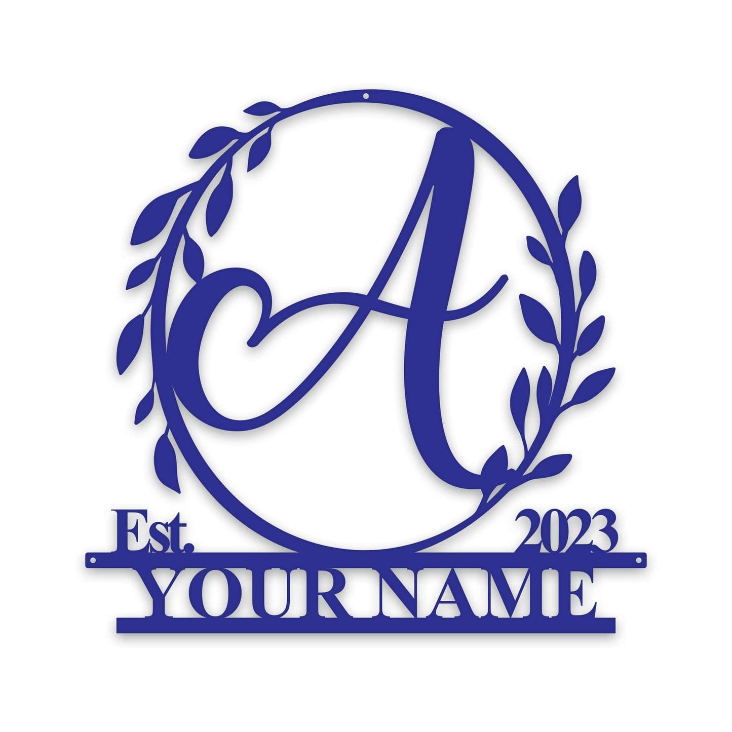 Wreath Monogram Name & Date Metal Sign